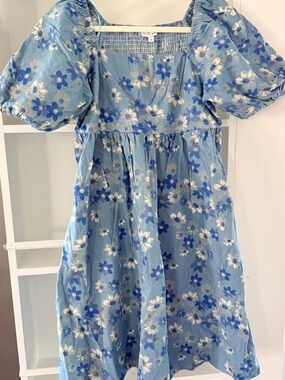 Baltic Born Blue Floral Puff-Sleeve Mini Dress